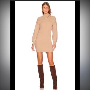 Line + Dot Latte Ottoman Ribbed Sweater Dress Small Long Sleeve Mini Chic